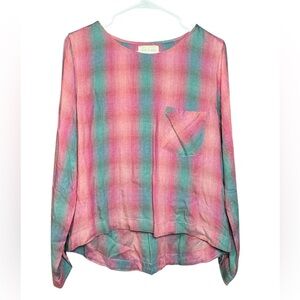 Cloth & Stone Multicolor plaid  Long Sleeve lace back Top